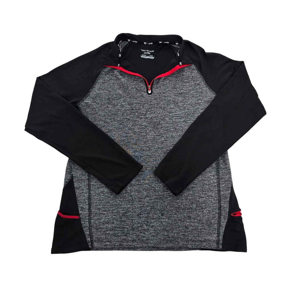 Tek Gear DryTek Mens Large Quarter Zip Pullover Black Gray Red Activewear Top‎